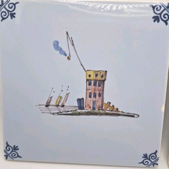 Westraven Delft Tile Pair Anno 1661 Hand Painted Medieval Archer & Castle Scenes - Picture 3 of 7